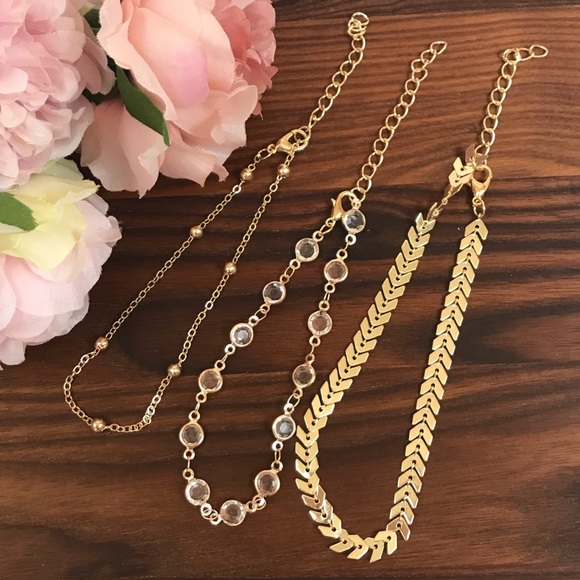 Bohemian 3 Piece Chevron Crystal Anklet Set - Picture 11 of 16